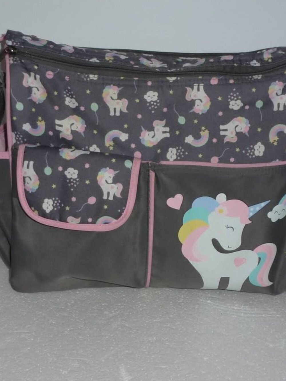 Baby Boom Gray & Pink Unicorn Design Diaper Bag - NWOT